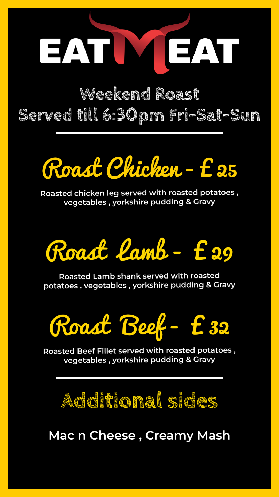 Weekend Roast menu
